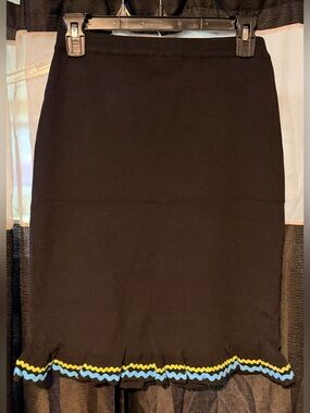 NWT Studio Black Pencil Skirt with Blue and Yellow Hem Trim